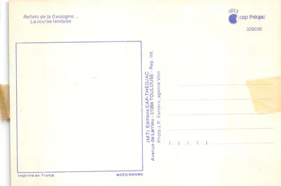 Course landaise — scène de combat — éditeur (MT) Editions CAP-THEOJAC, Toulouse — Verso