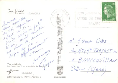 Grenoble — vue générale avec la gare SNCF et le stade de Calder — Éditions Dauphine — Verso