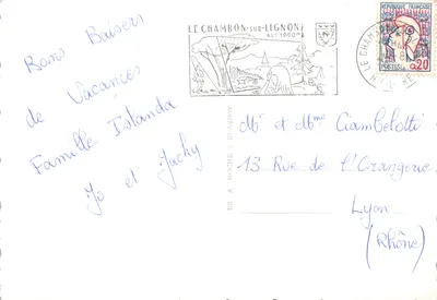 Lignon między Le Chambon a Lence — widok w kolorze z drzewa, wydawca Ed. A. Roche, nr 1420 — Rewers