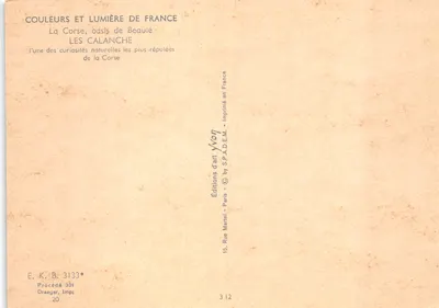 Les Calanche — curiosité naturelle de la Corse — Éditions d'art Yvon — Verso