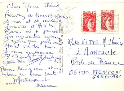 Vue de montagne enneigée — route enneigée bordée d'arbres — éditeur 'Spadéni' n°38 PH 28 — Verso