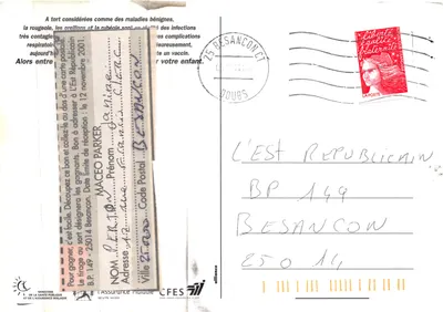 Un enfant souriant — publicité de vaccination contre la rougeole, les oreillons et la rubéole — éditeur : LA VACCINATION — Verso