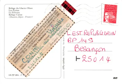 Les Écrins — Zasnieżone góry i schron — wydawca diffu-cartes — Rewers