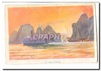 Na baía de Along — vista da baía com vapor e barcos a vela — L. Hoffner