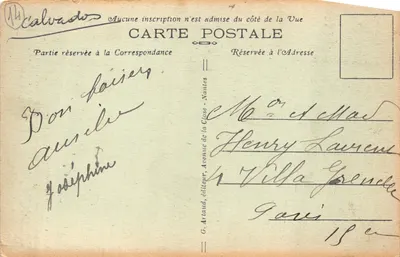 Falaise — Fontaine d'Arlette, éditeur G. Artaud, n°44 — 裏面