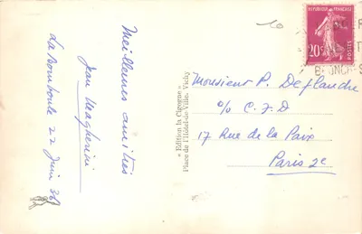 La Roche Vendeix — vue des environs de La Bourboule — Édition la Cigogne, Vichy — Verso