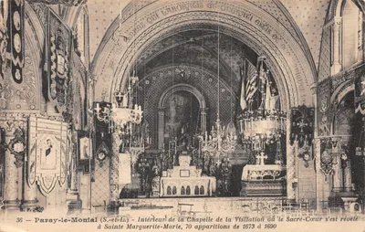 Paray-le-Monial (S.-et-L.) — Intérieur de la Chapelle de la Visitation où le Sacré-Cœur s'est révélé à Sainte Marguerite-Marie, 70 apparitions de 1673 à 1890 — éditeur B.F.O. n°36