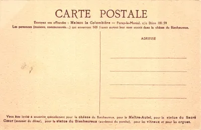 Chapelle de Paray-le-Monial — éditeur : Maison Colombière, c/c Dijon 181.59 — Verso