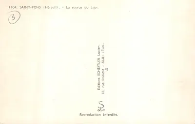 Saint-Pons (Hérault) — Źródło Jaur — Wydawnictwo Scheitler, Albi — Rewers