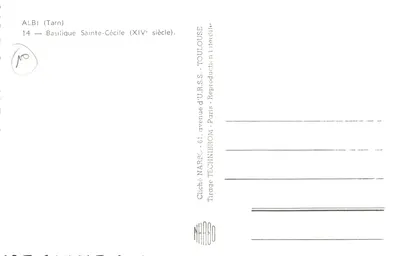 Albi — Basilique Sainte-Cécile — éditeur NARBO, n°14 — Verso