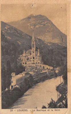 Lourdes — La Basilique et le Gave — Édition Lourdes Quinault, n°28