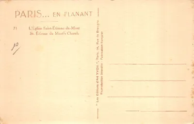 Kościół św. Etienne-du-Mont — fasada z rożnami i figurami — wydawca YVON, nr 71 — Rewers