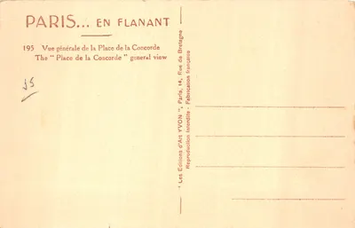 Place de la Concorde — algemeen overzicht met de Concorde-paal — uitgever VYVON, n° 195 — Achterkant