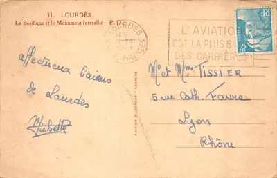 Lourdes — La Basilique et le Monument Interallié — Édition P. Doucet, Lourdes, n°31 — Verso
