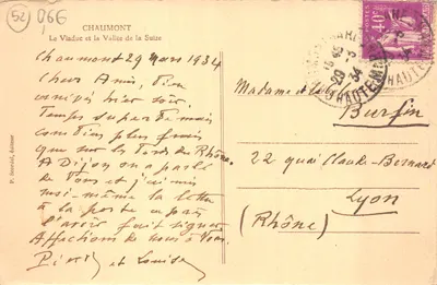 Le Viaduc et la Vallée de la Suize — Chaumont — éditeur P. Scortièl, n° 52 066 — Verso