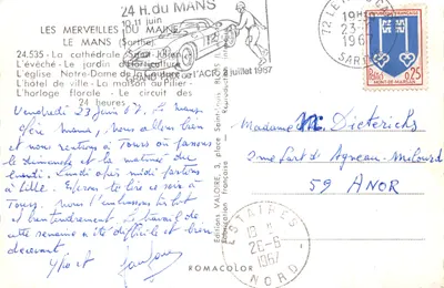 Le Mans — Katedra, ogród, zegar kwiatowy i tor — Wydawnictwo ROMACOLOR — Rewers