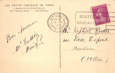 Hôtel de Ville et Pont d'Arcole — Paris — éditeur MONA — Verso