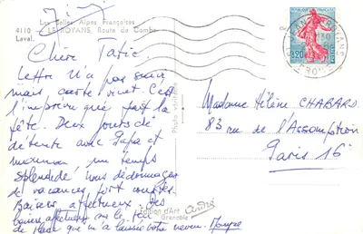 Vue du canyon de la Combe — éditeur André, Grenoble — Verso