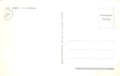 Paris — Le Panthéon — éditeur Chantal — Verso