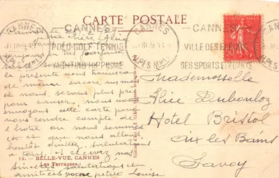 Hôtel Bristol — Cannes — Éditeur H. CARON, n°14 — Verso
