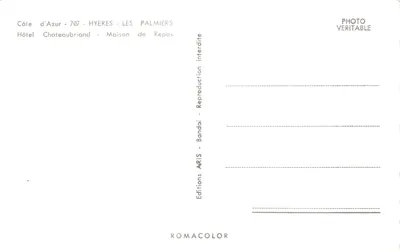 Hôtel Chateaubriand — Maison de Repos — Hyères - Les Palmiers — Éditions ARIS — Verso