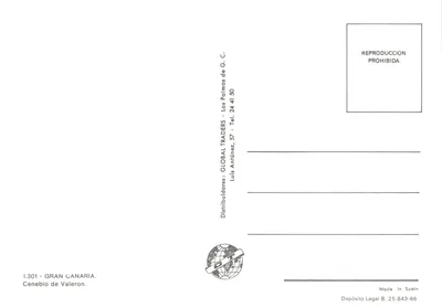Cenobio de Valerón — jaskinia z osadziskami — wydawca GLOBAL TRADERS, nr I.301 — Rewers