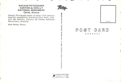 Pictographes navajos — panneau de l'expédition espagnole du 17e siècle — éditeur Petley, n° 5008 — Verso