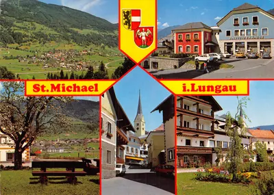 St. Michael in Lungau — Panoramablick und Gebäude mit Wappen — Verlag F. Hruby