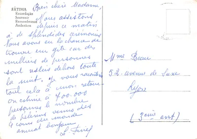 Fátima — pèlerinages et apparitions de la Vierge — éditeur Fátima Recordação — Verso