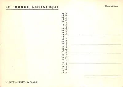 Minaret de la mosquée de Chellah — Rabat — Éditeur: Photos Éditions Van-Vollenhoven, n° 10.751 — Verso