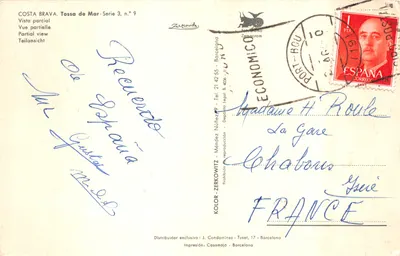 Tossa de Mar — widok częściowy z wieżą i plażą — KOLOR-ZERKOWITZ, seria 3, n° 9 — Rewers