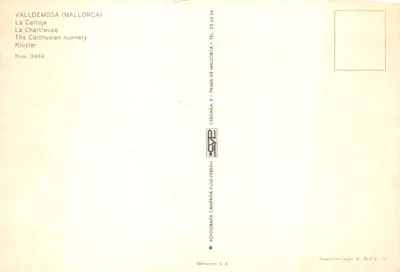 Valldemosa (Mallorca) — La Cartuja, éditeur Werticrom, S.A. n° 3469 — Verso