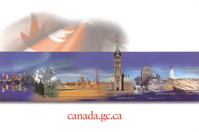 Panorama canadien — vue composite de lieux emblématiques avec drapeau canadien en arrière-plan — éditeur : Government of Canada