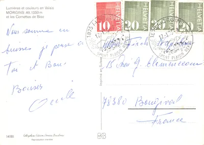 Morgins — vue aérienne enneigée — Imprimé en Suisse, n° 14181 — Verso