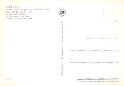 LOURDES — 성당과 Gave 강, 새로운 다리들과 함께 — Ed. A. DOUCET, 번호 35 B — 뒷면