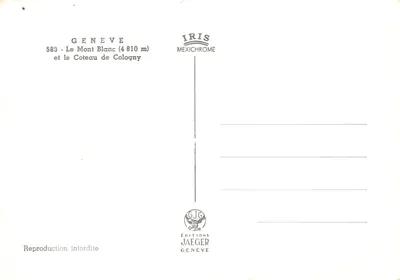Geneve — Le Mont Blanc (4 810 m) et le Coteau de Cologny — Éditions Jaeger — Verso