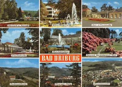 Bad Driburg — vue panoramique et sites du Kurpark — éditeur Schöning & Co., Lübeck