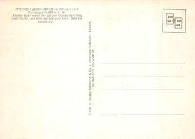 Fontaine de la Donauquelle — Donaueschingen im Schwarzwald — éditeur Schöning & Co — Verso