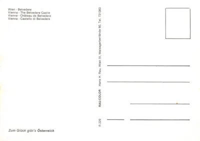 贝尔维德雷 — 贝尔维德雷城堡 — 出版商 Hans H. Rau，编号 R 229 — 背面
