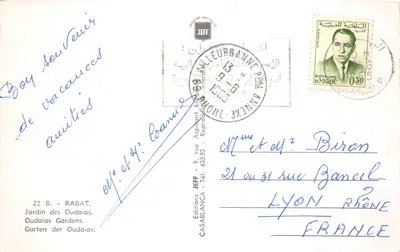 Jardin des Oudaias — vue du château et de la tour — Éditions JEFF — Verso