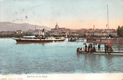 Geneva and the Harbour — view of Quai Ariana with a steamer — Phototypie Co., Neuchâtel, n°8104