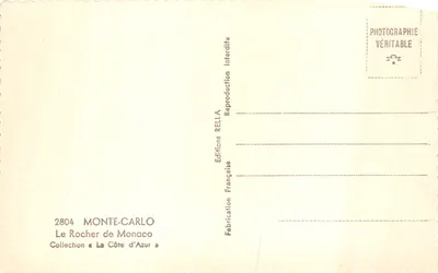 Monte-Carlo — vista del Rocher di Monaco — Éditions Reilla — Verso