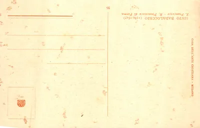Święty Franciszek z Asyżu — scena modlitwy z aniołami — wydawca Casa dell'Arte Cristiana, Mediolan — Rewers
