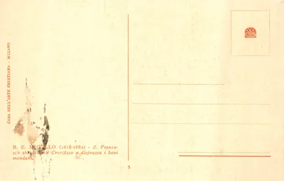 Heiliger Franziskus von Assisi, der den gekreuzigten Christus betrachtet — Werk von B. E. Murillo (1618-1682) — Verlag CASA DELL'ARTE CRISTIANA - MILANO — Rückseite