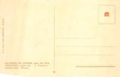 Heiliger Franz von Assisi — Darstellung des Künstlers Giuseppe de Ribera genannt Lo Spagnoleto — Verleger Casa dell'Arte Cristiana Milano — Rückseite