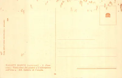 Saint François d'Assise — détail de la scène de l'Adoration — éditeur CASA DELL'ARTE CRISTIANA MILANO, n°26 — Verso