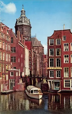 Amsterdam — Canal avec écluse et église — éditeur Krüger, n° 935/1