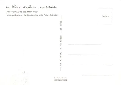 Vue générale de Monaco — Palais Princier — éditeur A. Rion, n° 36/8.2 — Verso