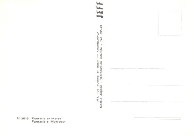 摩洛哥幻想曲 — 骑马战斗场景与烟雾 — 出版商JEFF，编号5125 B — 背面