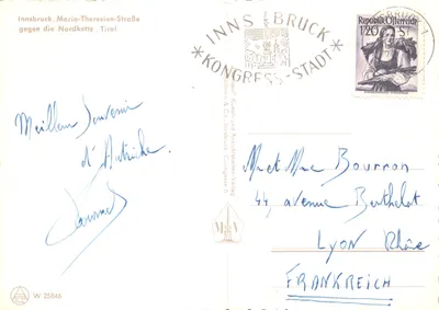 Innsbruck — vue de la Maria-Theresien-Straße avec l'Hotel Maria Theresia et la Nordkette — éditeur Alpina & Co. Innsbruck — Verso